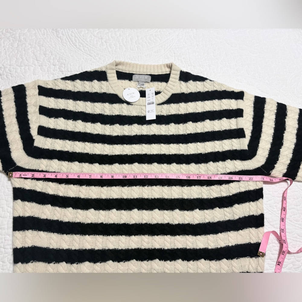 J. Crew cashmere cable-knit crewneck sweater in black and ivory stripe, size L - Picture 6 of 11